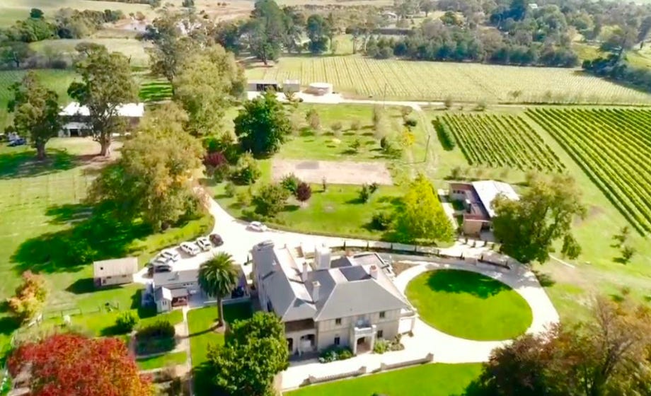 Aerial view of the Waterton Hall vineyard estate
