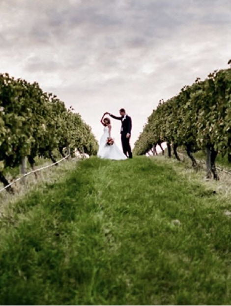 Waterton Hall - bride and grrom in the vineyard