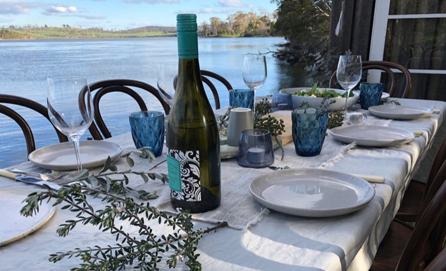 Waterton Hall - closeup of the long table alongside our boatshed