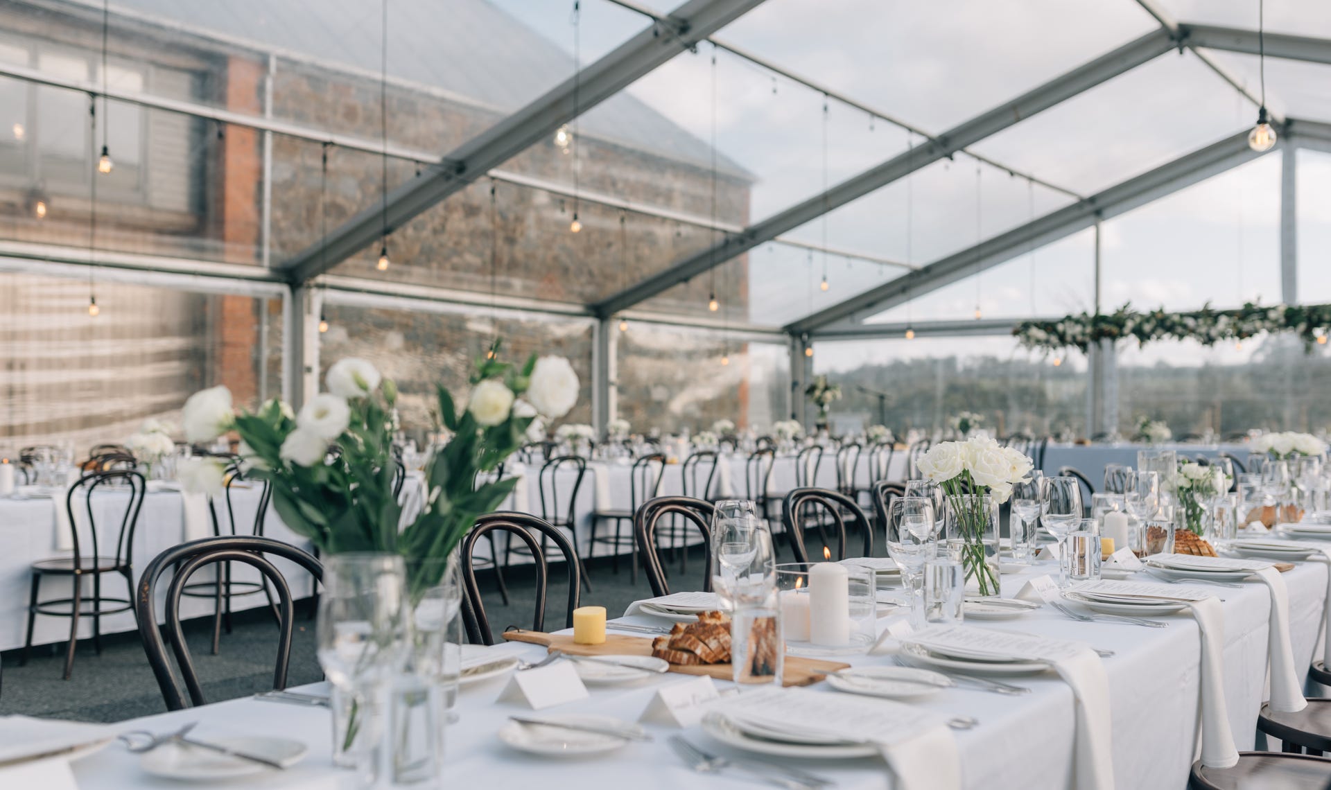 Waterton Hall - wedding reception marquee setup on the edge of the Tamar River... Photographer Clint & Bethanie